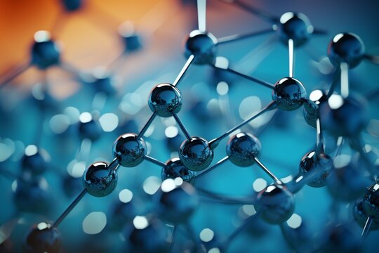 Detailed Molecule Close Up Shines Against A Striking Blue Scientific Background