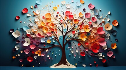 Banner for spring sale and promotions. Tree with multicolored leaves. Special offer.