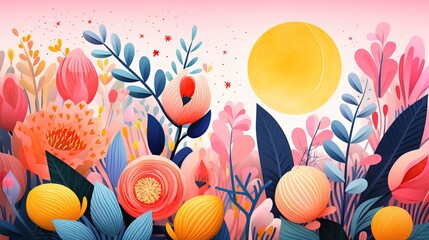 Banner design for spring sale, promotion campaign. Flowers full colors illustration.