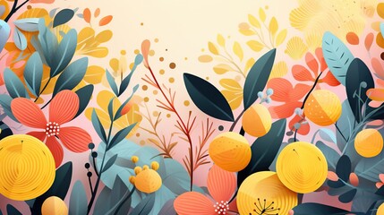 Banner design for spring sale, promotion campaign. Flowers full colors illustration. - 696110698