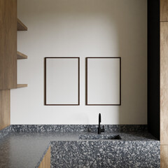 a couple of wooden frame mockup in the kitchen ,70x100 frame mockup poster