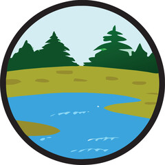 nature pond, round style, icon