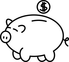 Piggy Bank Finance Money Drawing Doodle Vector Illustration