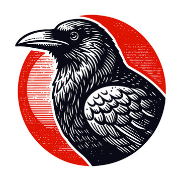 raven bird red emblem vector sketch