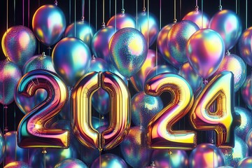 holographic 2024 balloons festive atmosphere