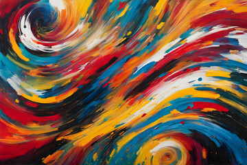 modern abstract expressionist painting executed in bright colorful bold swirling strokes and splashes in vibrant colors - obrazy, fototapety, plakaty
