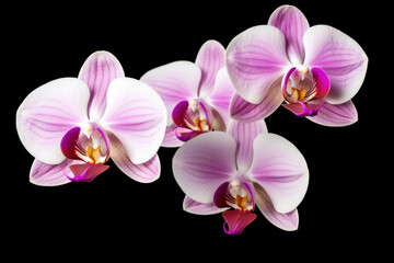 Pink orchid flowers on black background