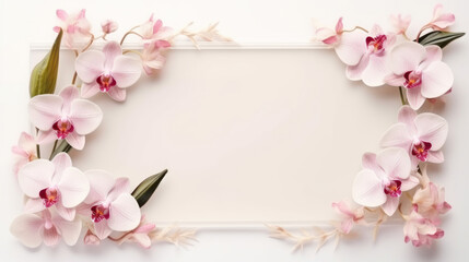 Naklejka na ściany i meble Postcard mockup with white orchid flowers, pastel colors