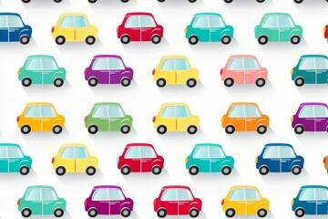 Watercolor car, children seamless pattern with cute urban and public