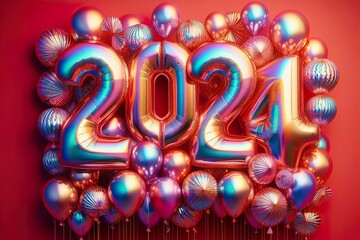 holographic 2024 balloons festive atmosphere