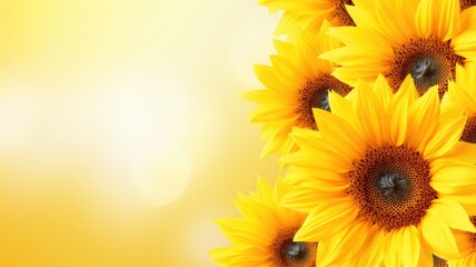 Cluster of sunflowers against a warm, glowing background