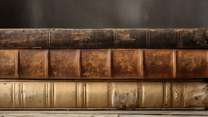 Aged, weathered leather-bound books stacked on a table