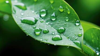 Water droplets on a vibrant green leaf