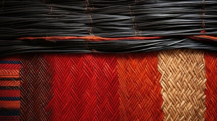Close-up of intricate woven textures with contrasting colors - obrazy, fototapety, plakaty