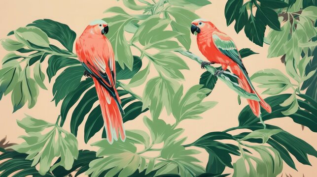 Beautiful vintage floral parrot decorative seamless pattern. Decorative garden vector background with birds