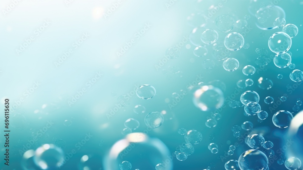 Poster a collection of bubbles floating with a light blue backdrop