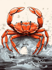 A Character Cartoon of a Crab on an Abstract Background with Thick Textures and Bold Colors