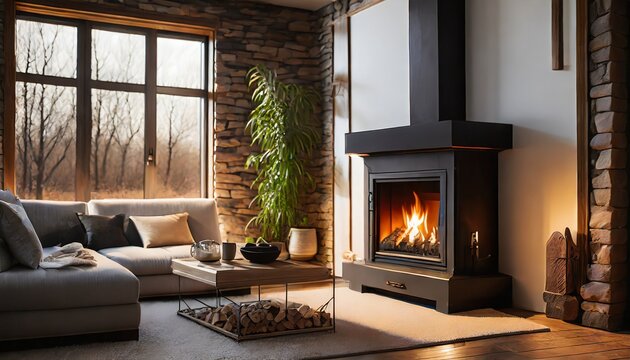 iving room with a fireplace installed