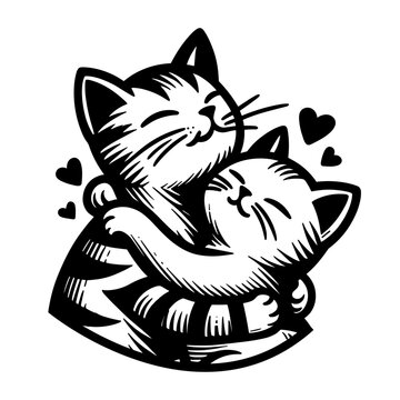 cute romantic cuddle cats valentines day vector sketch
