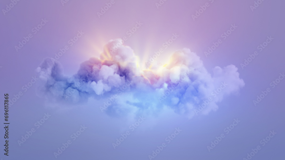 Aufkleber 3d render. abstract fantasy background of light rays shining behind the cloud. illuminated cumulus