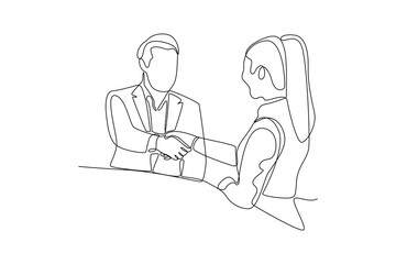 Continuous one line drawing Recruitment or hiring process concept. Doodle vector illustration.