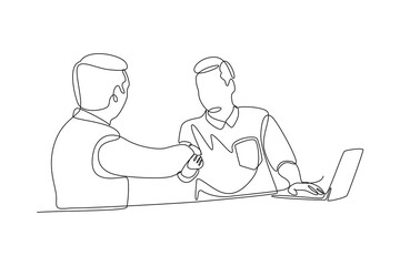 Continuous one line drawing Recruitment or hiring process concept. Doodle vector illustration.