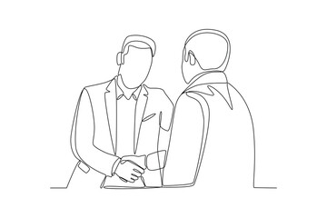 Continuous one line drawing Recruitment or hiring process concept. Doodle vector illustration.