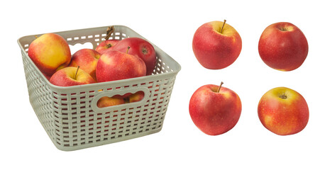 Apple variety Gala  in basket on a white background isolated