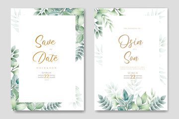 Greenery Leaf Wedding Invitation card Watercolor - obrazy, fototapety, plakaty