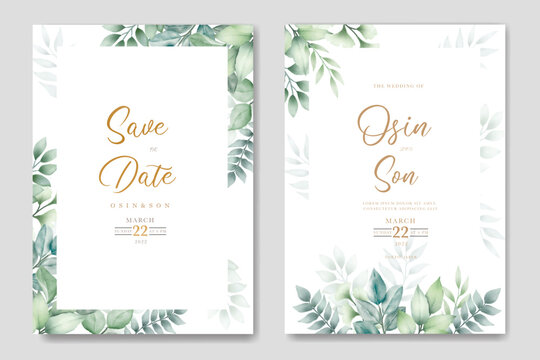Greenery Leaf Wedding Invitation card Watercolor