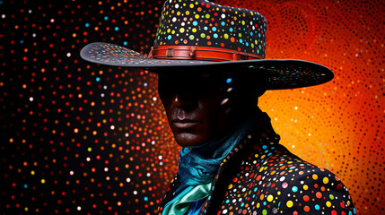 stunning photo of a space cowboy, on a black background, vibrant large format film::1 Abstract...