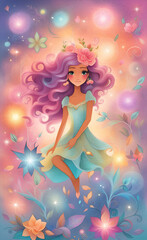 Obraz na płótnie Canvas Little princess illustration. Floral frame. Baby Background. Wallpaper for girls. Fairytale princess.