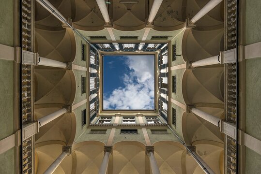 Fototapeta Inner courtyard of the university, Genoa, Italy, Europe