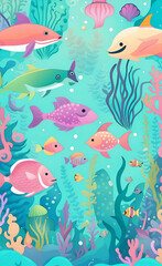 Underwater world illustration. background with fish. baby picture.