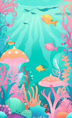 Fototapeta na wymiar Underwater world illustration. background with fish. baby picture.