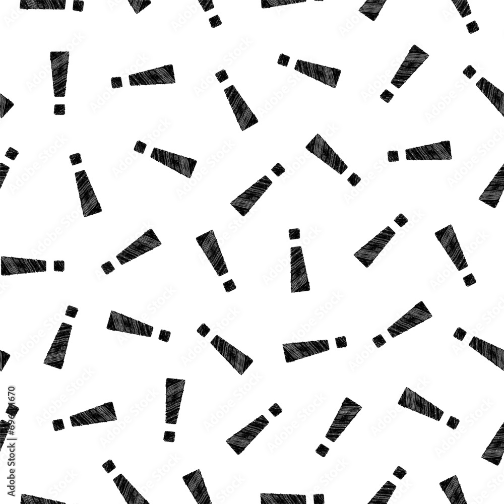 Poster exclamation mark seamless pattern. repeating important patern. black simple attention marks on white