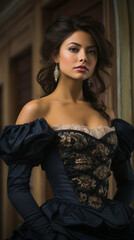 Fototapeta premium Captivating Elegance: Gala Model Adorned in 19th Century Fashion