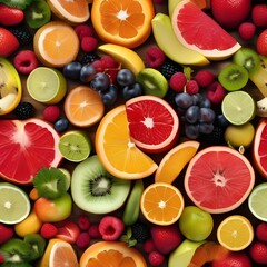 A colorful array of sliced fruits arranged in a pattern3