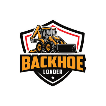 Backhoe Loader Company Badge Logo Vector. Best for Construction Related Industry