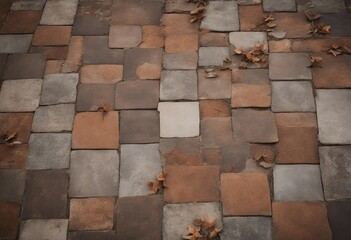 Old brown gray rusty vintage worn shabby patchwork floral flower leaves motif tiles stone concrete