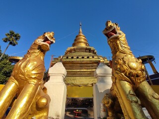 Golden pagoda of Wat Phra That Si Chom Thong Worawihan in Chom Thong District, Chiang Mai, THAILAND.