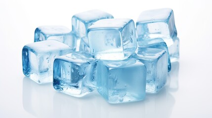 luminous Ice cubes cover the whole picture, a lot of ice cubes. pure white background 