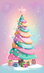 Christmas Tree Wallpaper. Red Ornament. New Year