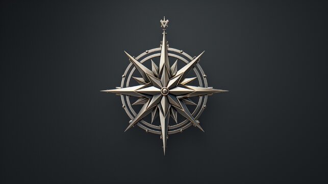 A silver white compass isolated on black background