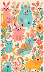 Fotobehang pattern with funny animals © Isaeva