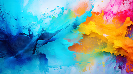 Abstract painting: bright colors mixed in original forms