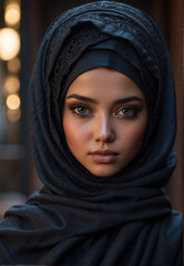 Fototapeta premium portrait of a beautiful Muslim girl in hijab, wearing jewelry with precious stones