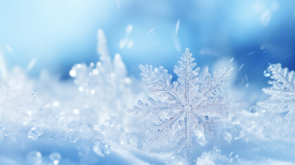 Winter Wallpaper with Beautiful Crystalline Snowflake. Christmas Banner with copy-space.