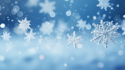 Fototapeta na wymiar Snowflake Christmas Wallpaper. Natural, Snowy Winter Banner with copy-space.