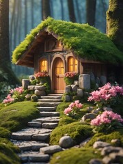 the fantasy magical fairy house in the enchanched  forest